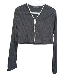 *3 FOR $9* Shein Long Sleeve Faux Pearl Accent Cropped Length Ribbed Cardigan 8